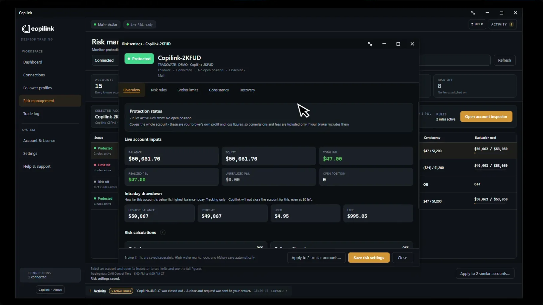 Copilink Standalone risk rules and follower protection